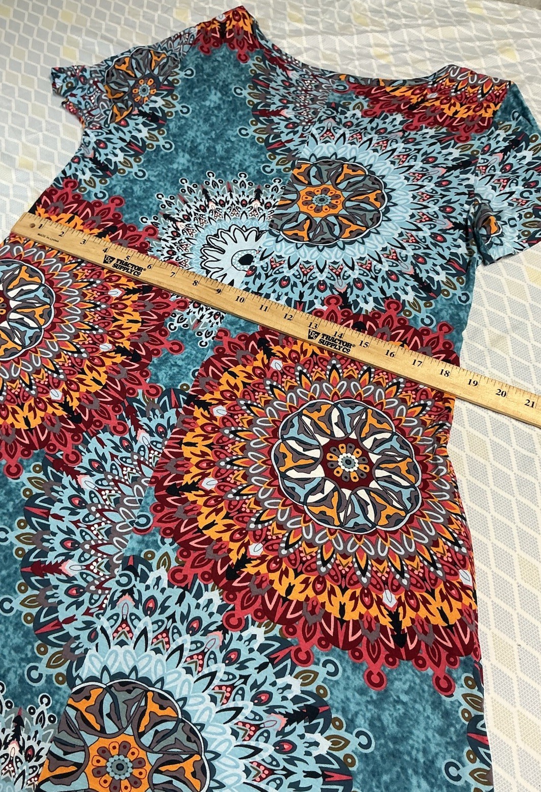 WOMENS Shift T-Shirt Dress Multicolor Geometric Vibrant Boho Hippie Pockets M/L