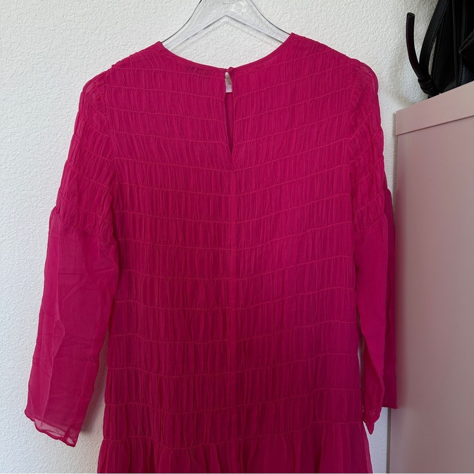 AYR The Something Special Silk Dress Pink Crinkle Flowy Smocked Ruched Sheer XS