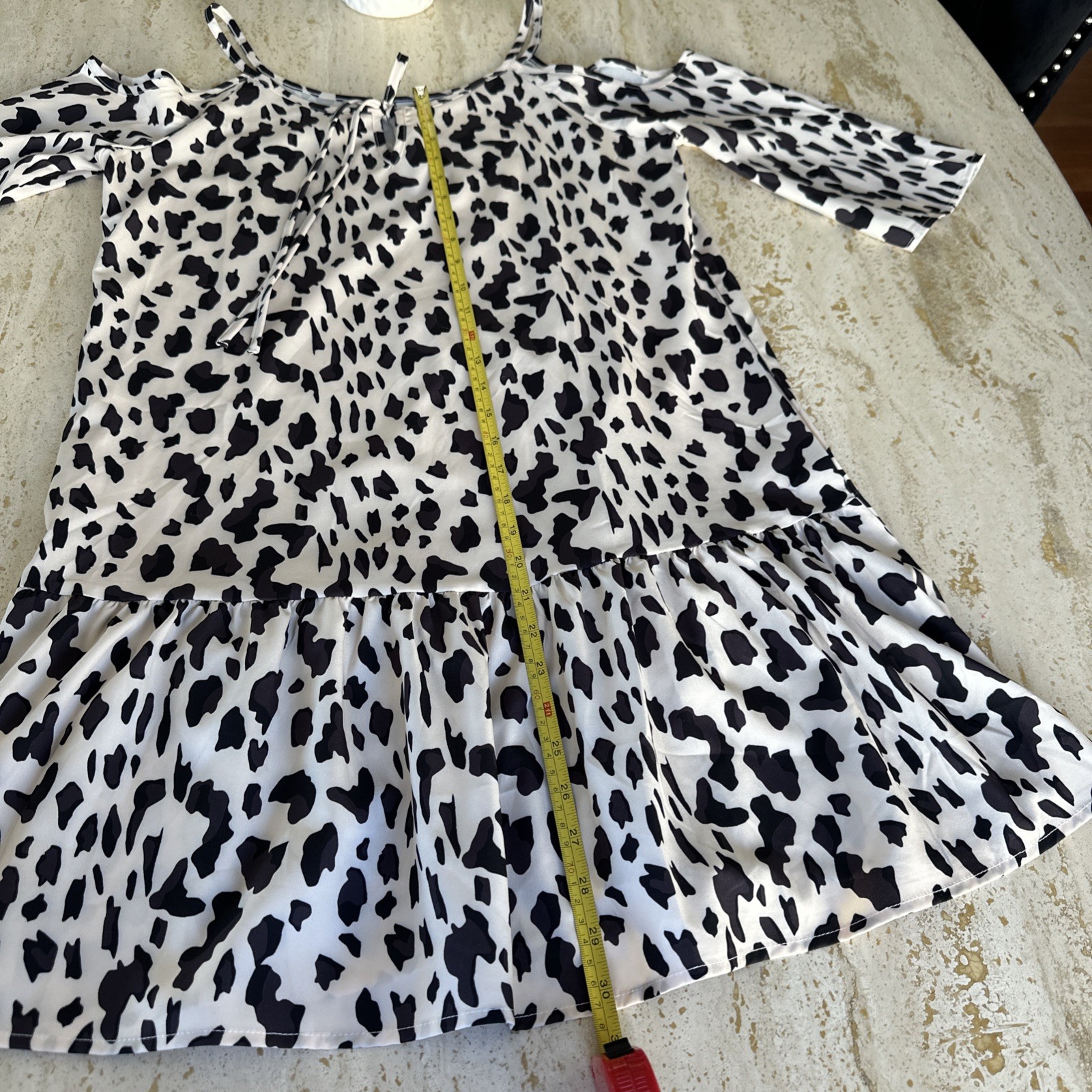 NWOTs Animal Print Cream & Black Bare Shoulder Dress Bottom Ruffle No Brand Sz M