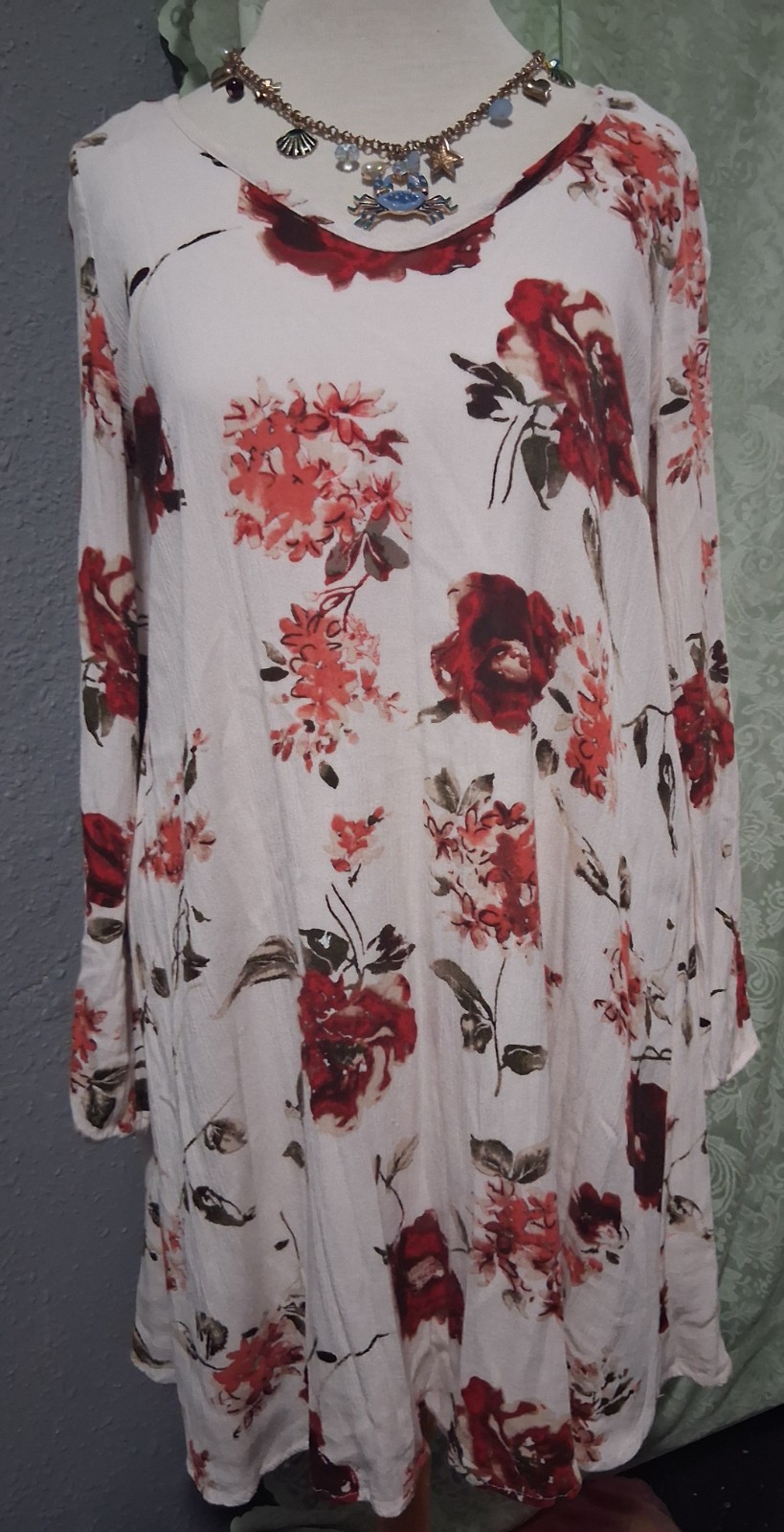 mittoshop White Floral Mini Dress with Red and Green Accents