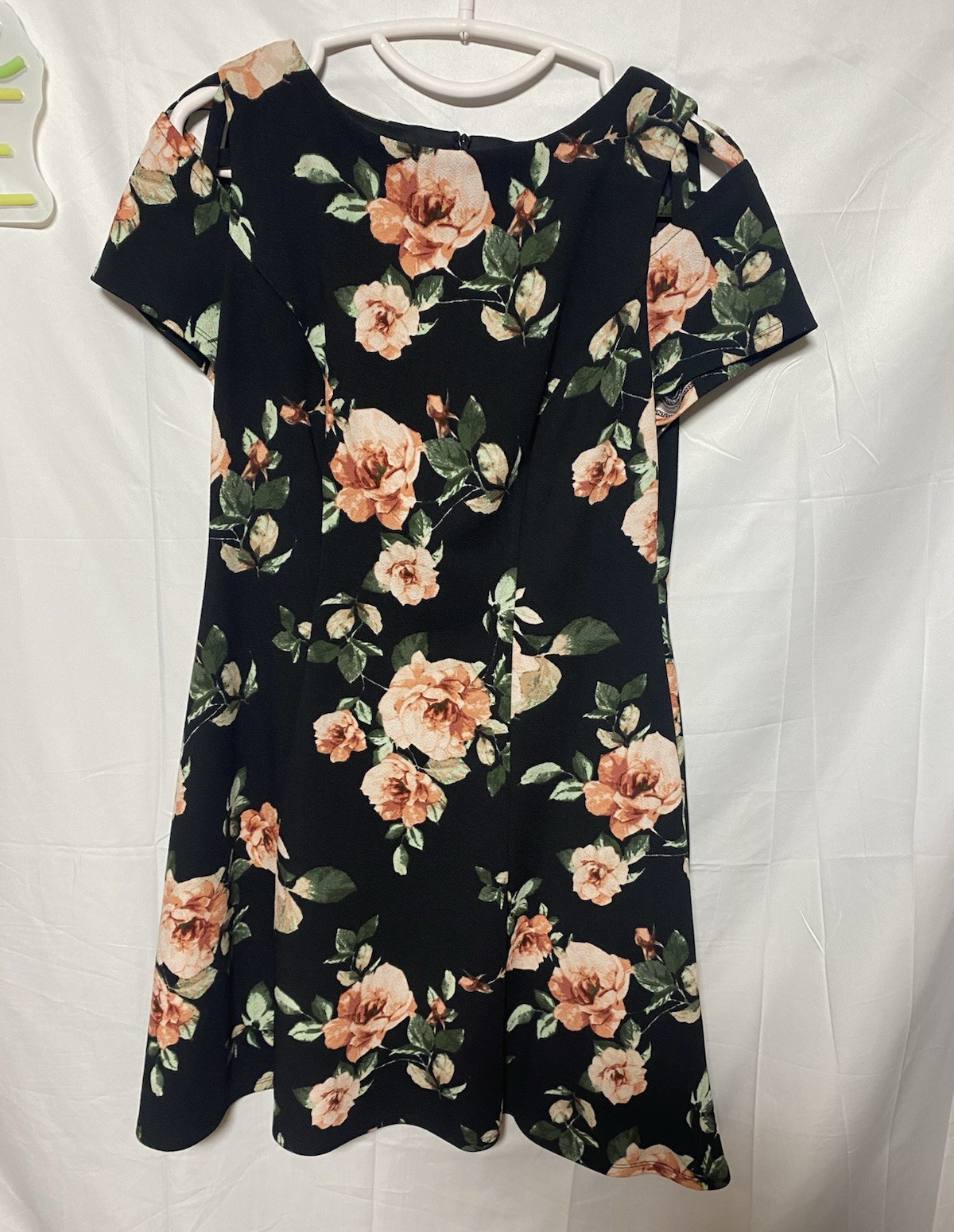 ALYX Black Pink Green Floral Short Sleeve Scoop Neck A-Line Knee Dress 10P