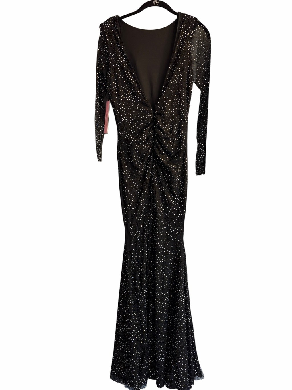 NWT AQUA x Wicked Black Rhinestone Mesh Open Back Gown XS