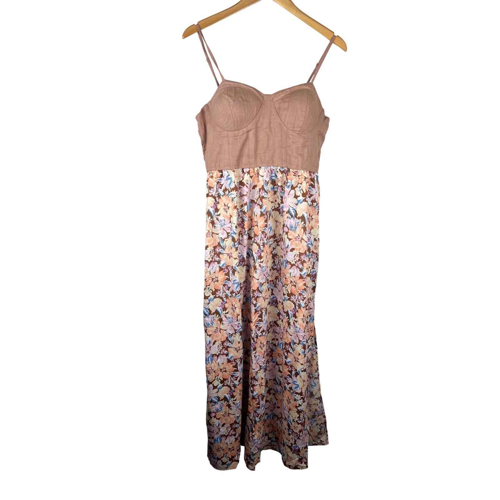 Land of the Free Floral Maxi Dress Mauve Bustier Pockets Slit Womens Large NEW