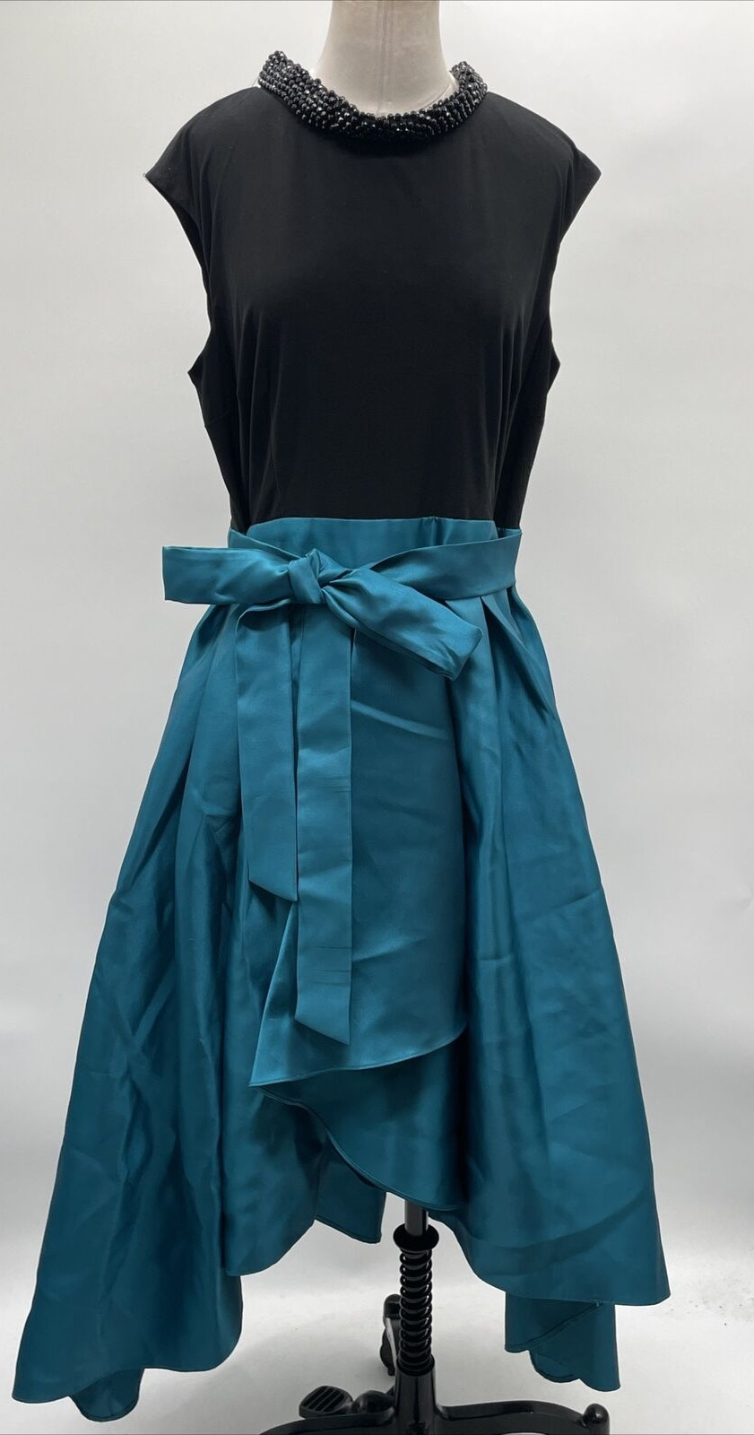 SL Fashions Women’s Beaded Halter Neck Ombre Satin Bow Sash Gown Black/Teal ~14
