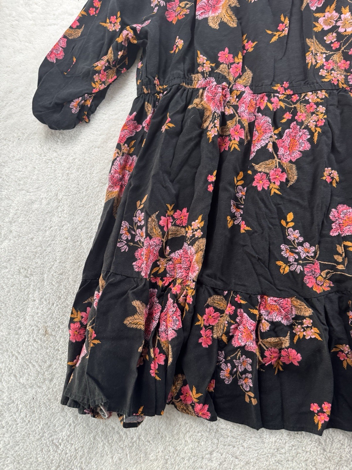 Torrid Plus Size 2 A-Line Black Pink Floral Lace Yoke V-Neck 3/4 Sleeve Dress