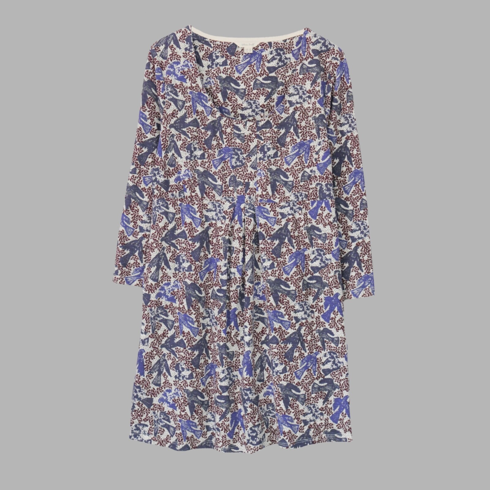 White Stuff Bird Dove Wood Block Print Jersey Tunic Dress | UK 10