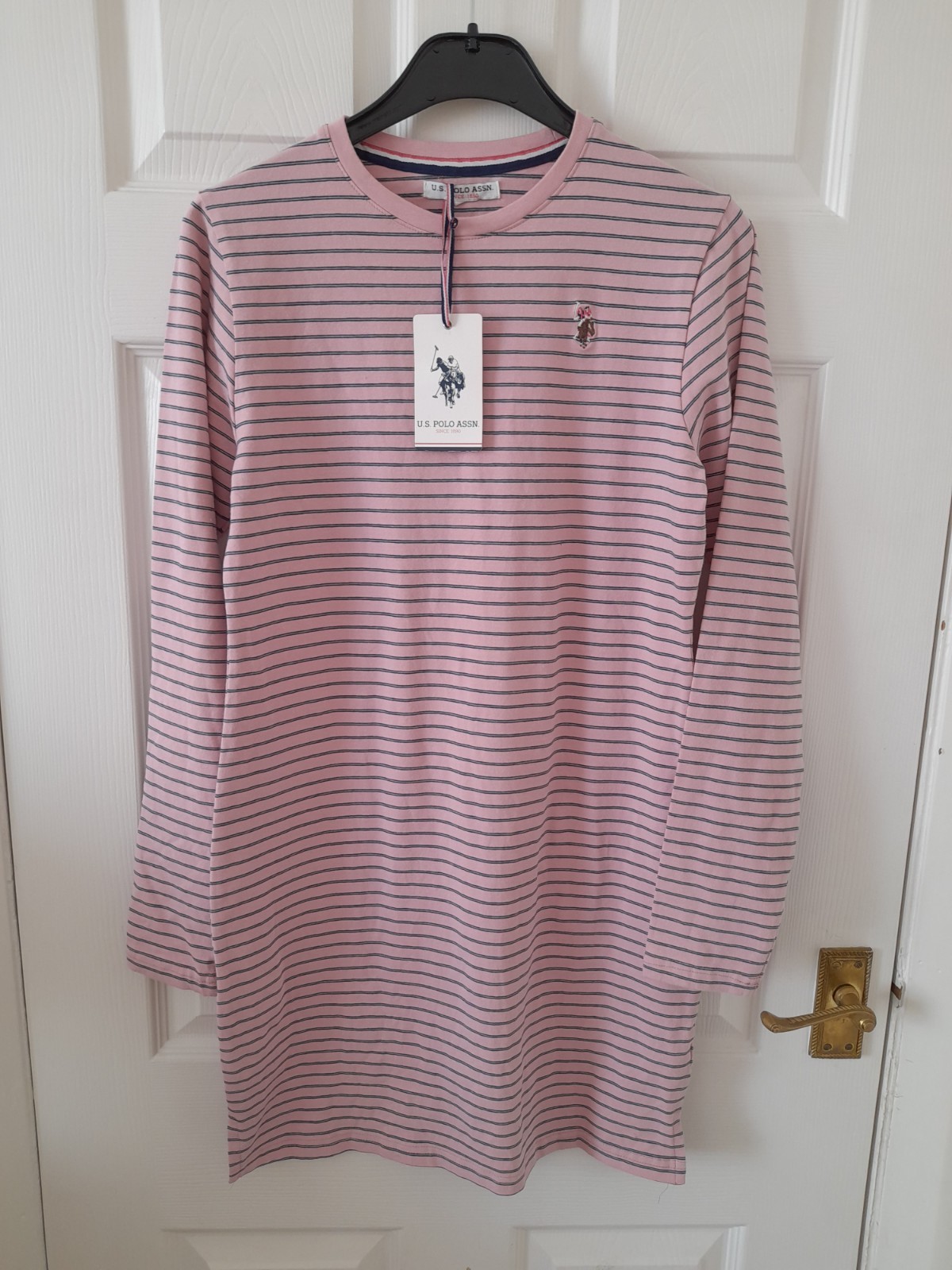 U.S. Polo Assn Zephyr Pink Striped Long Sleeve T-shirt Dress Size M