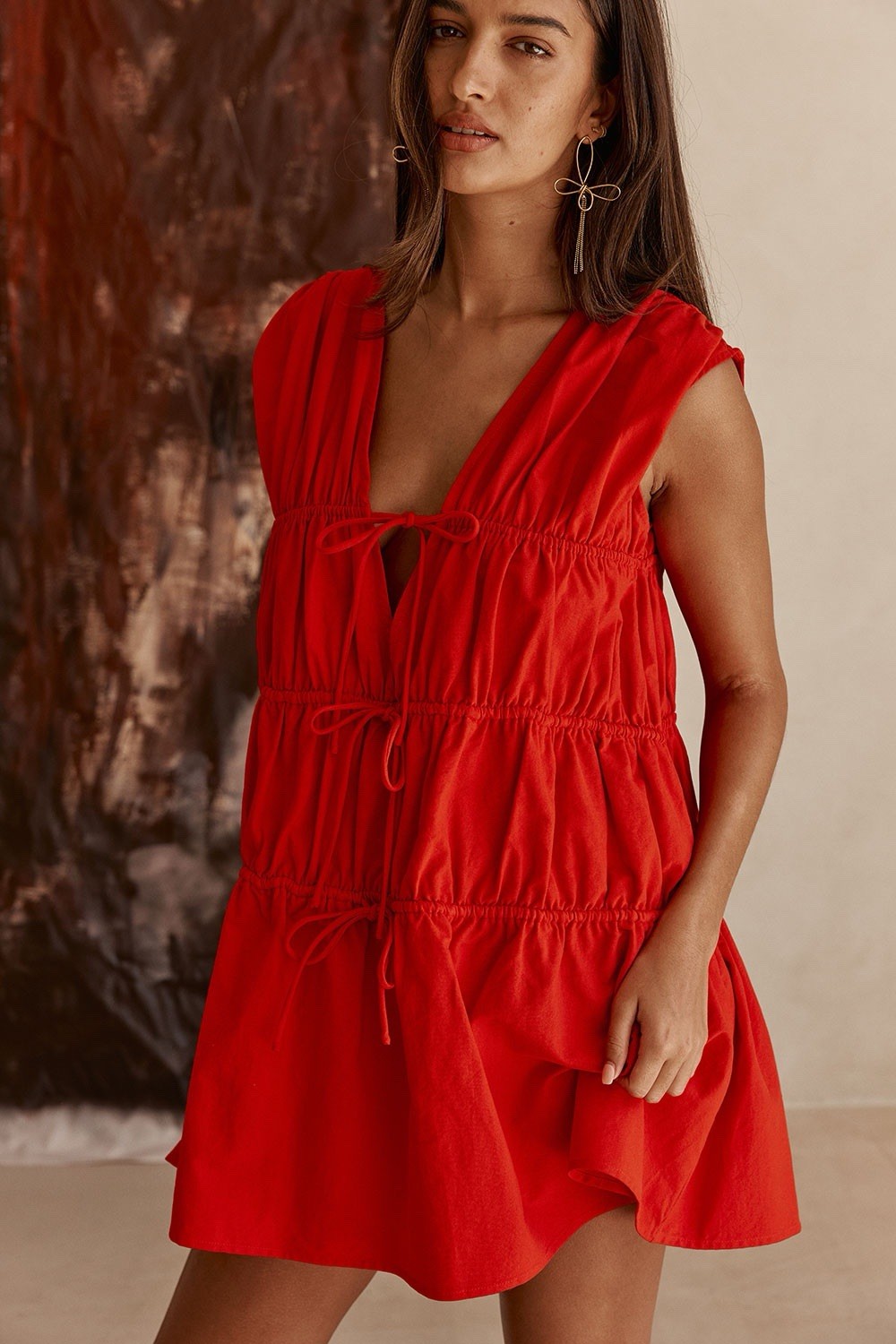 Sabo Skirt Joslin Dress XXL 2X Red Tie Ruched Mini cotton flirty NWT sleeveless