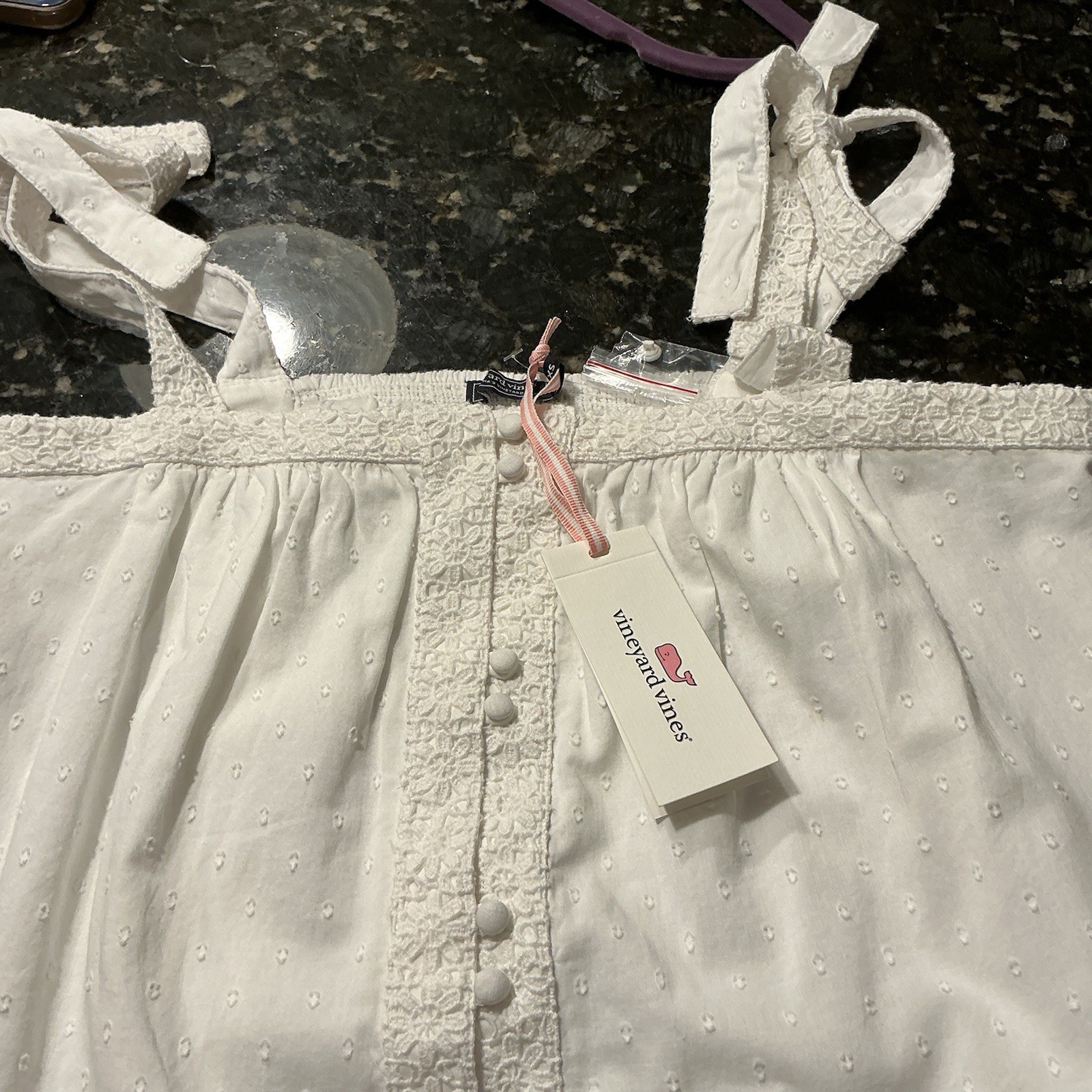 Vineyard Vines White Square Neck Button Front Tie Strap Short Sundress XS