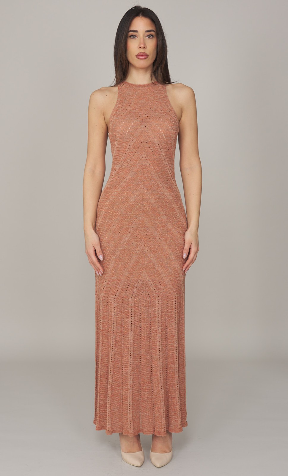 WOMENS LINEN AND LUREX TWINSET LONG DRESS – 261TT3213