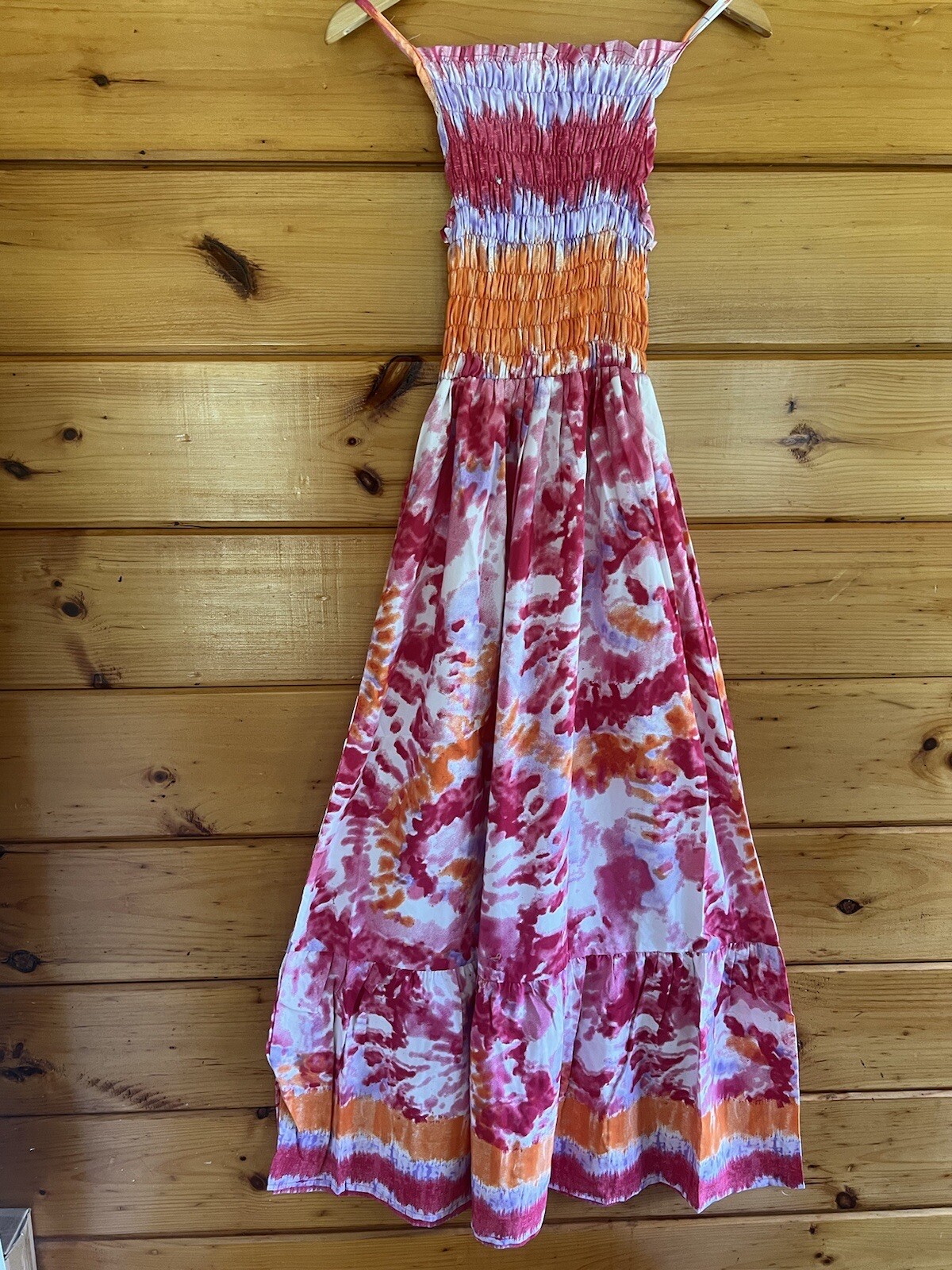 Womens Spaghetti Strap Smocked Tiered Long Beach Sun Dress Free Size S – L