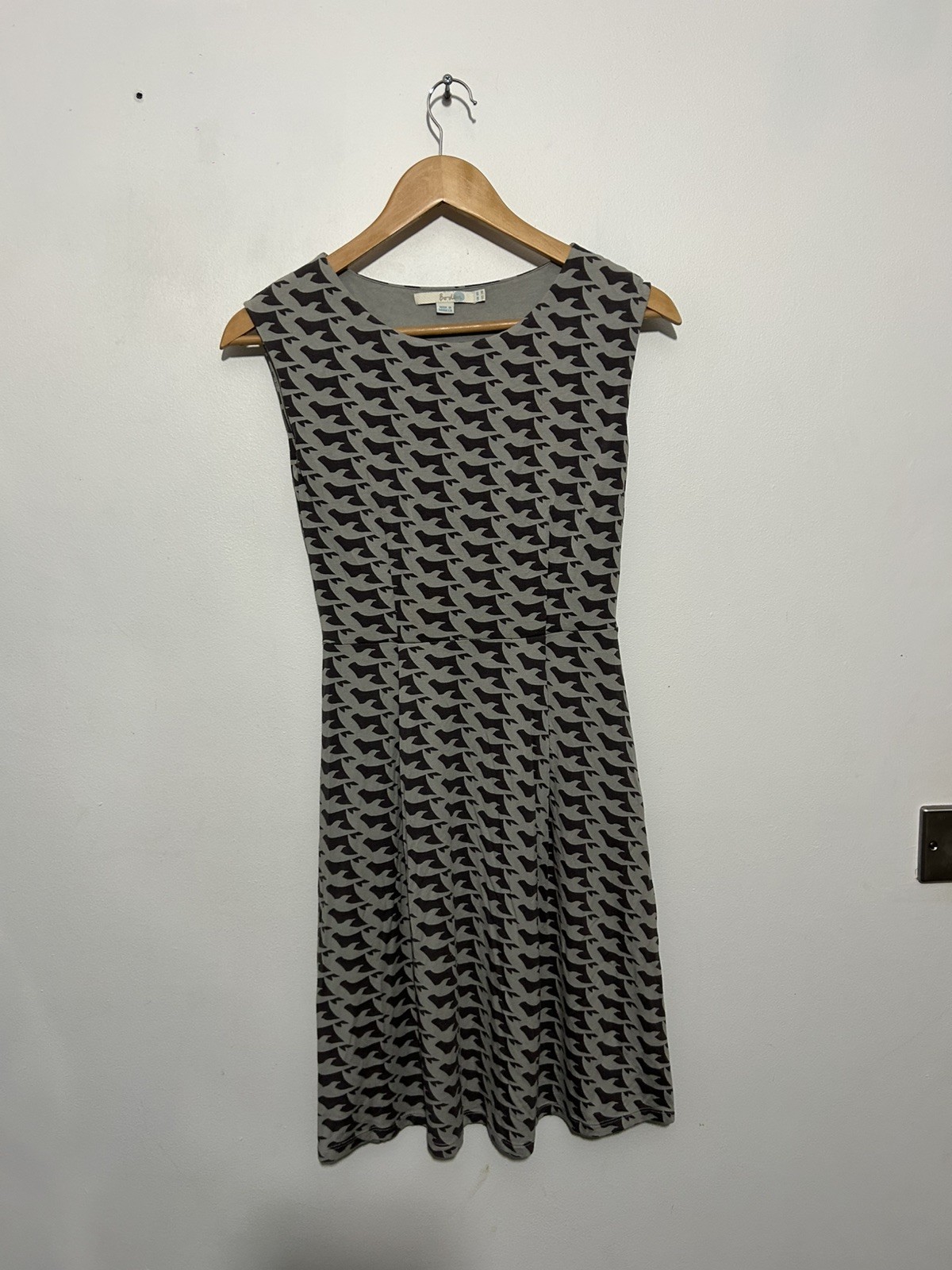 Boden Size 6 Ledbury Dove Print Bird Grey Jersey Dress Twee Events