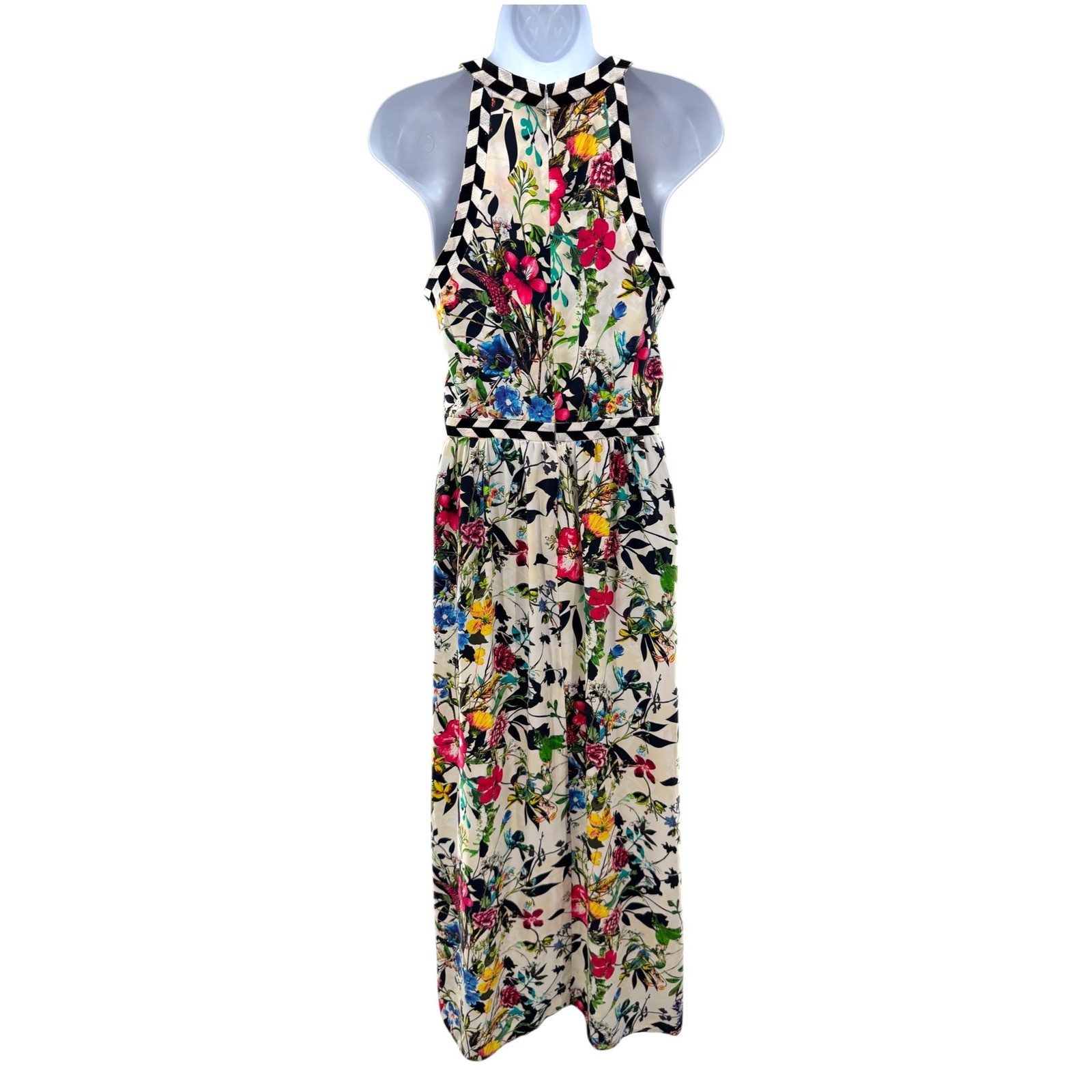 Parker Silk Halter Floral Luella Sleeveless Maxi Dress S Resort Vacation Cutout