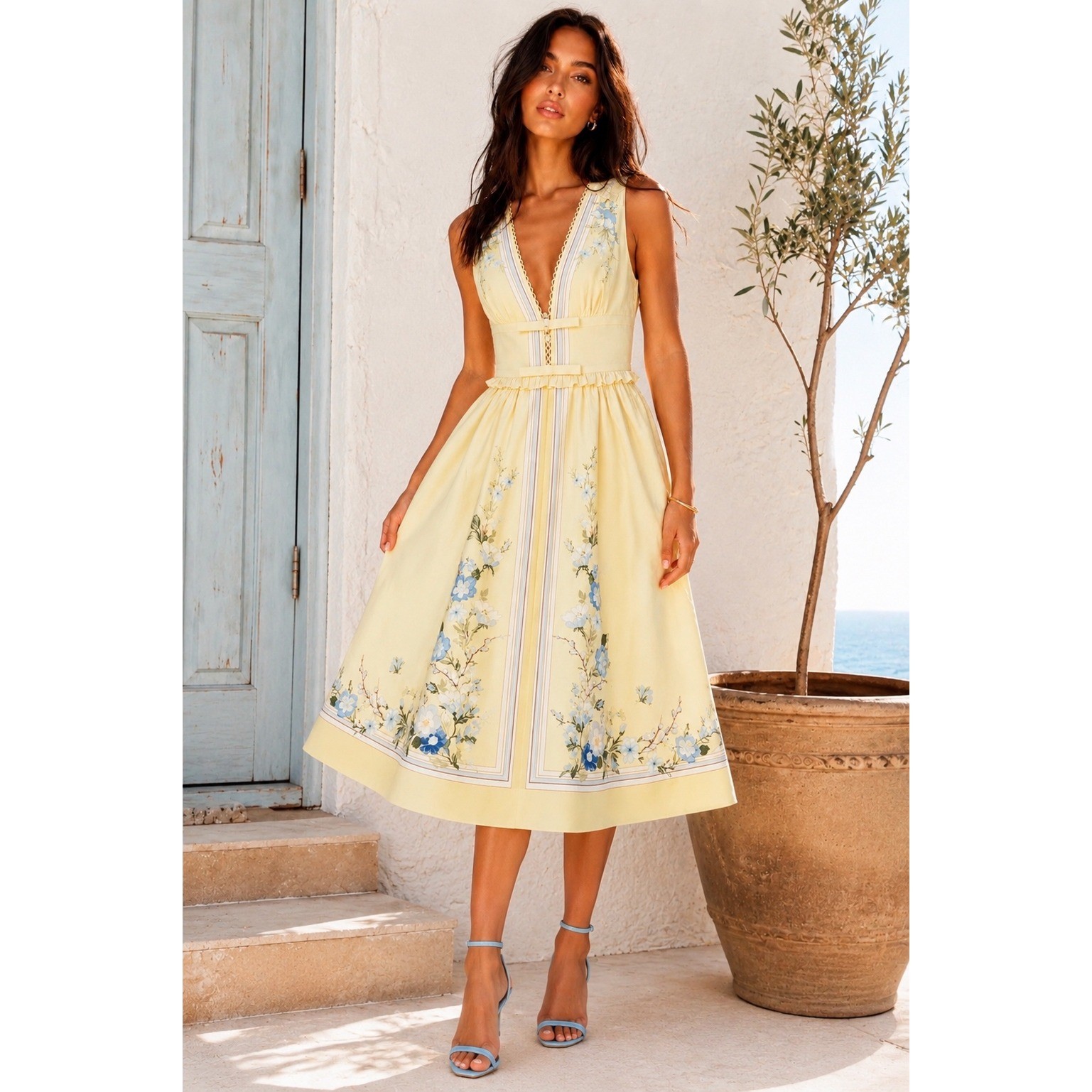 Self-Portrait Yellow Floral Midi Dress NWT Wedding Guest US 4 Small
