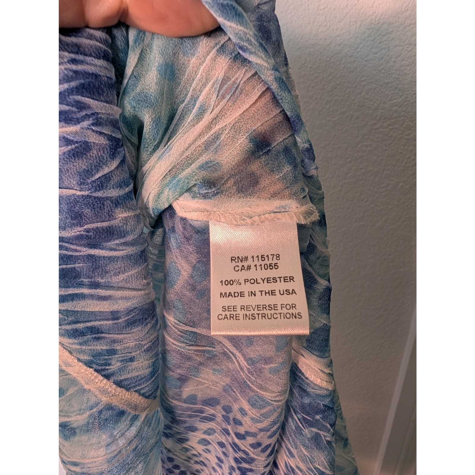 Komarov Blue Crinkle Chiffon Midi Dress Abstract M Travel Wrinkle Resistant Chic