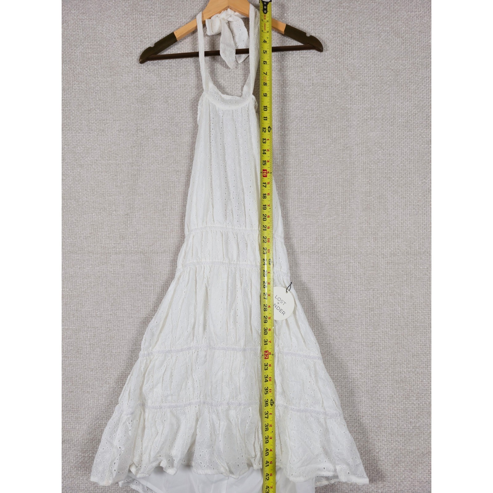 Lost + Wander White Eyelet Halter Mini Dress Smocked Tiered Women’s Size L