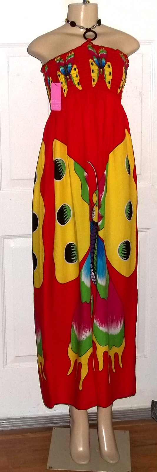 RED BIG BUTTERFLY MID LENGTH DRESS PURPLE STRAPLESS S,M,L,XL
