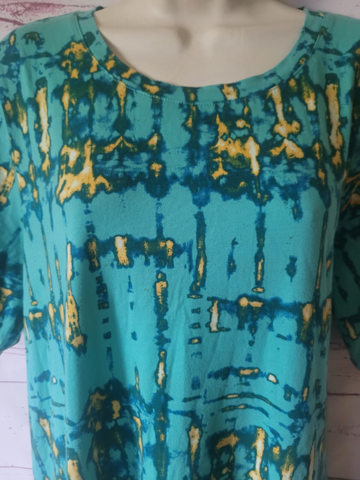 LOGO by Lori Goldstein Regular Teal Yellow Tie-Dye Tiered Dress XL Stretch