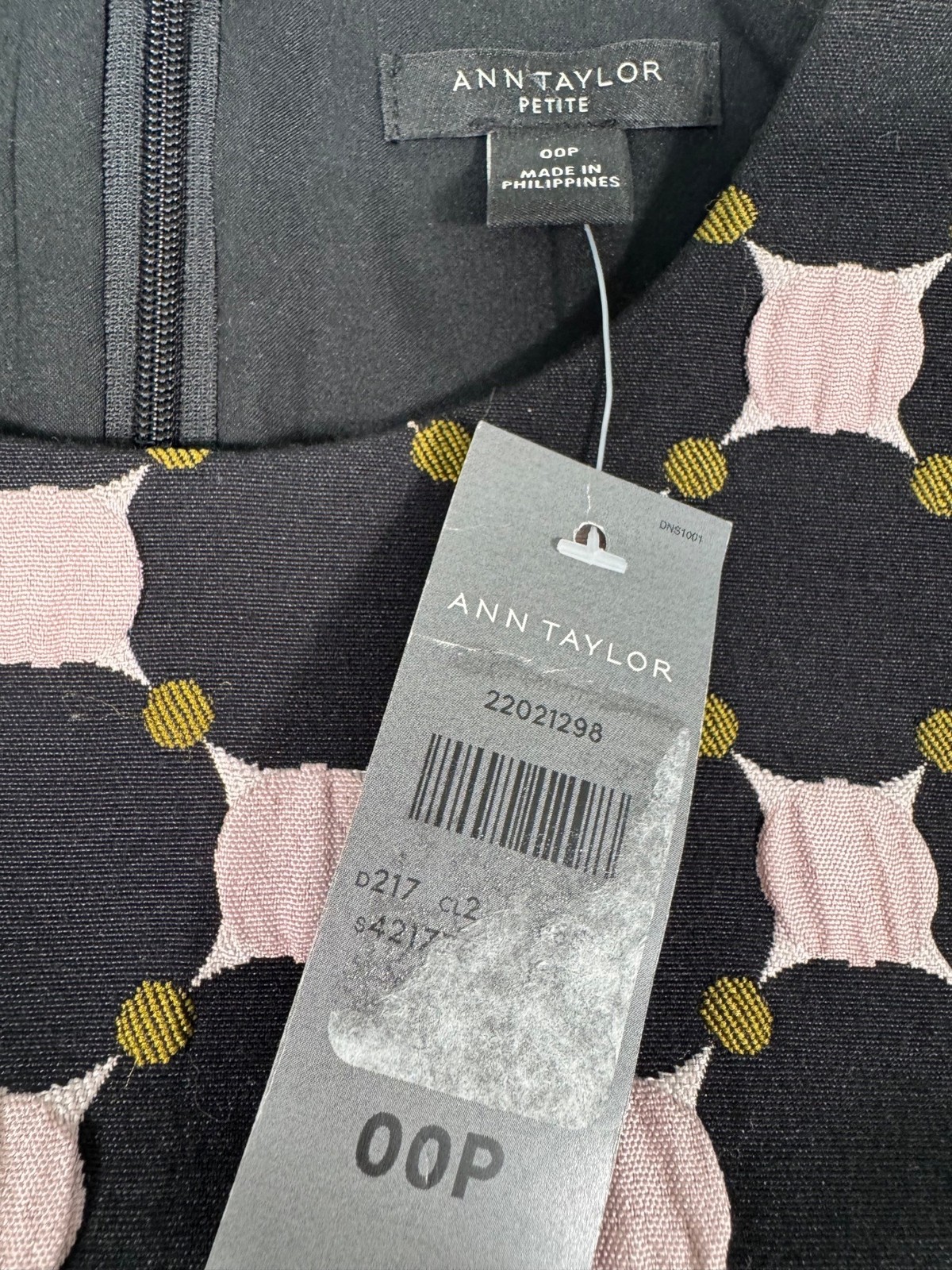 Ann Taylor Petite 00P Sleeveless Geometric Patterned Sheath Dress Black & Pink