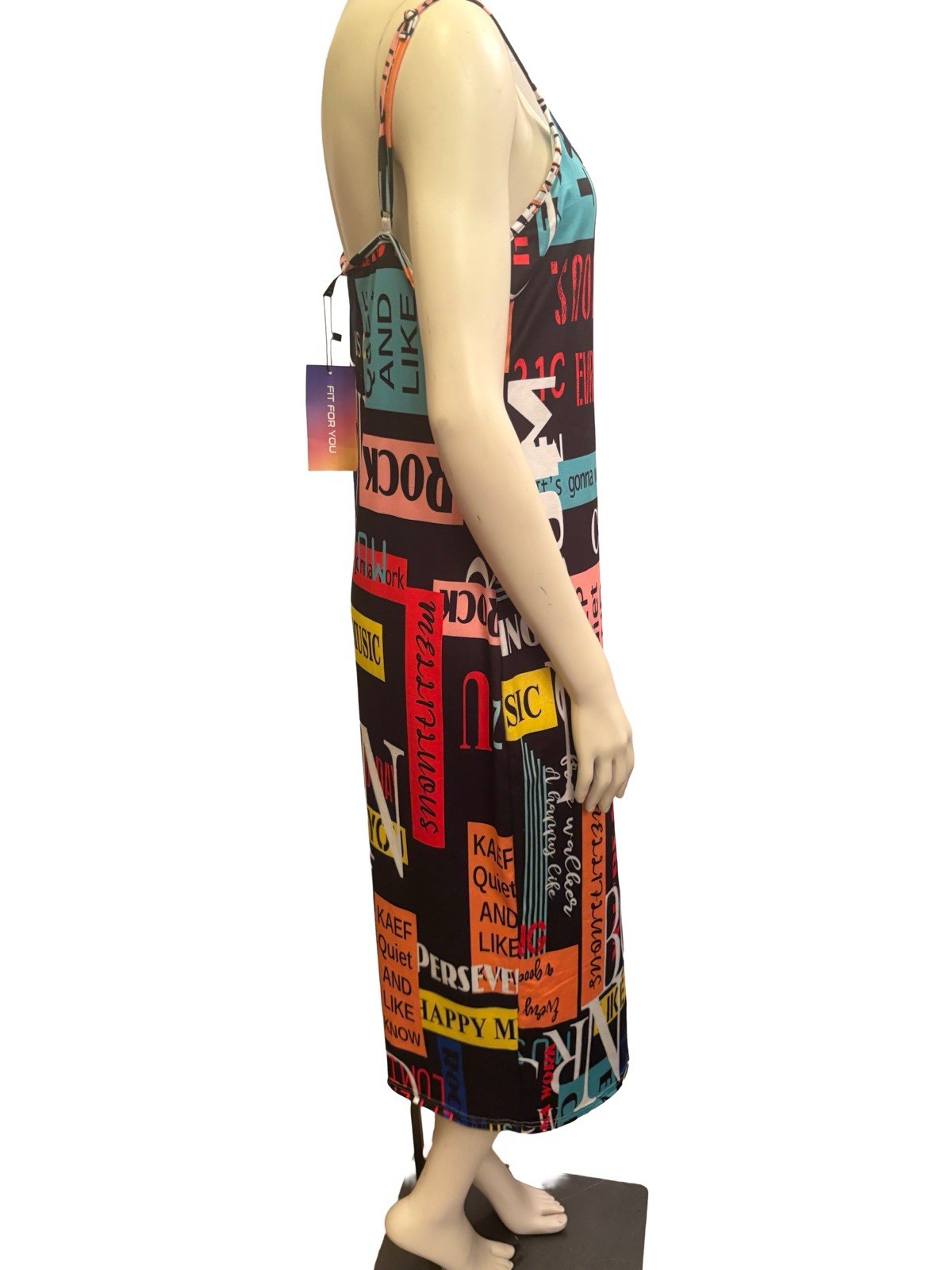 SHEIN Women’s Multicolor Graphic Print Strappy Bodycon Midi Dress Scoop Neck S