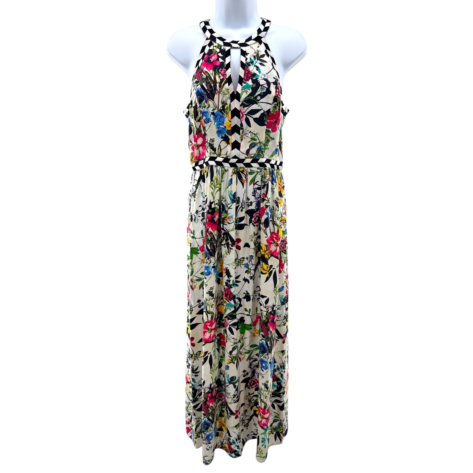Parker Silk Halter Floral Luella Sleeveless Maxi Dress S Resort Vacation Cutout