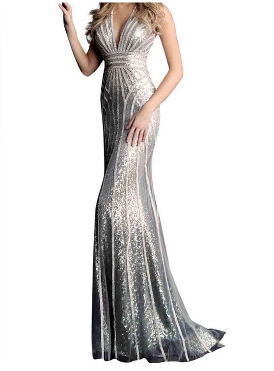 NEW JOVANI 62305 Elegant Silver Evening Gown