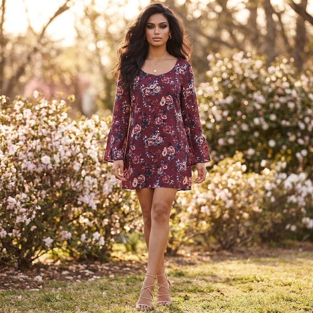 Speechless Dress Womens XL Burgundy Floral Boho Cottagecore Bell SleeveRomantic