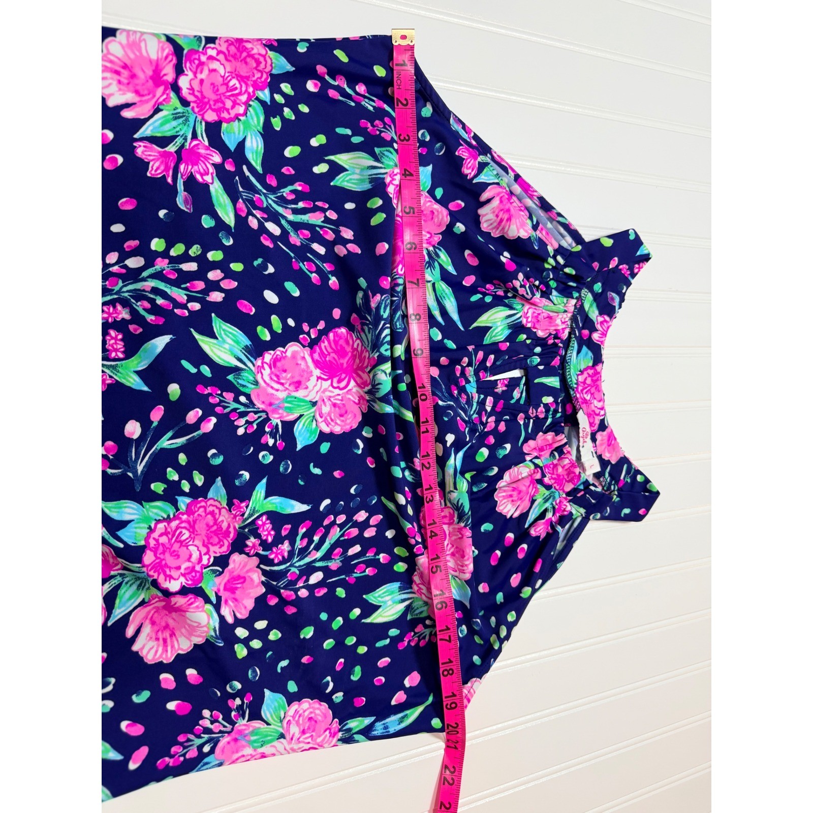 Aryeh Womens Navy Blue Pink Floral Halter Neck A-Line Dress Size Large