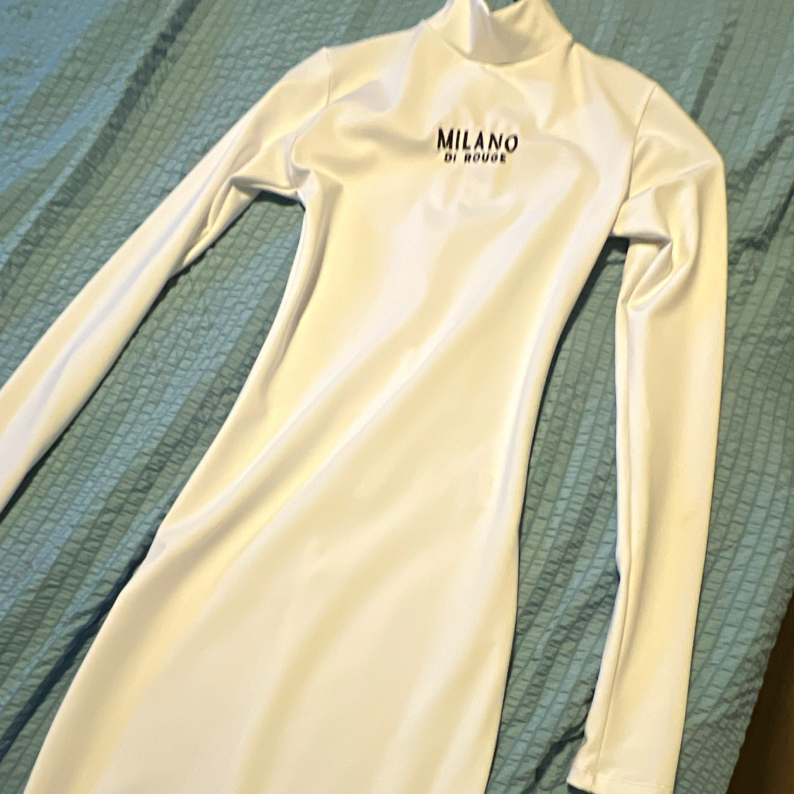 Milano Di Rouge Women’s White Mock Neck Long Sleeve Bodycon Knit Dress XS