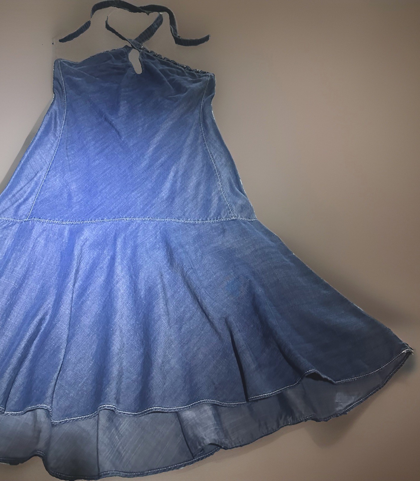 A|X Armani Exchange Blue Lyocell Beaded Backless Halter Zip Short Dress size 8