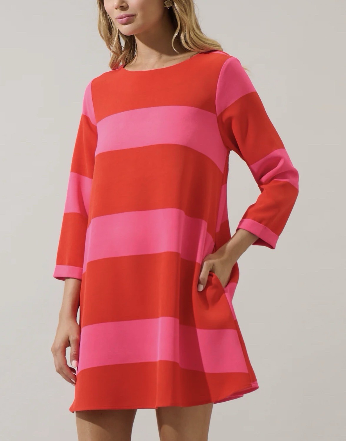 Sugarlips Lolli Stripe Lonna Shift Mini Dress Fuchsia Pink Red Size M