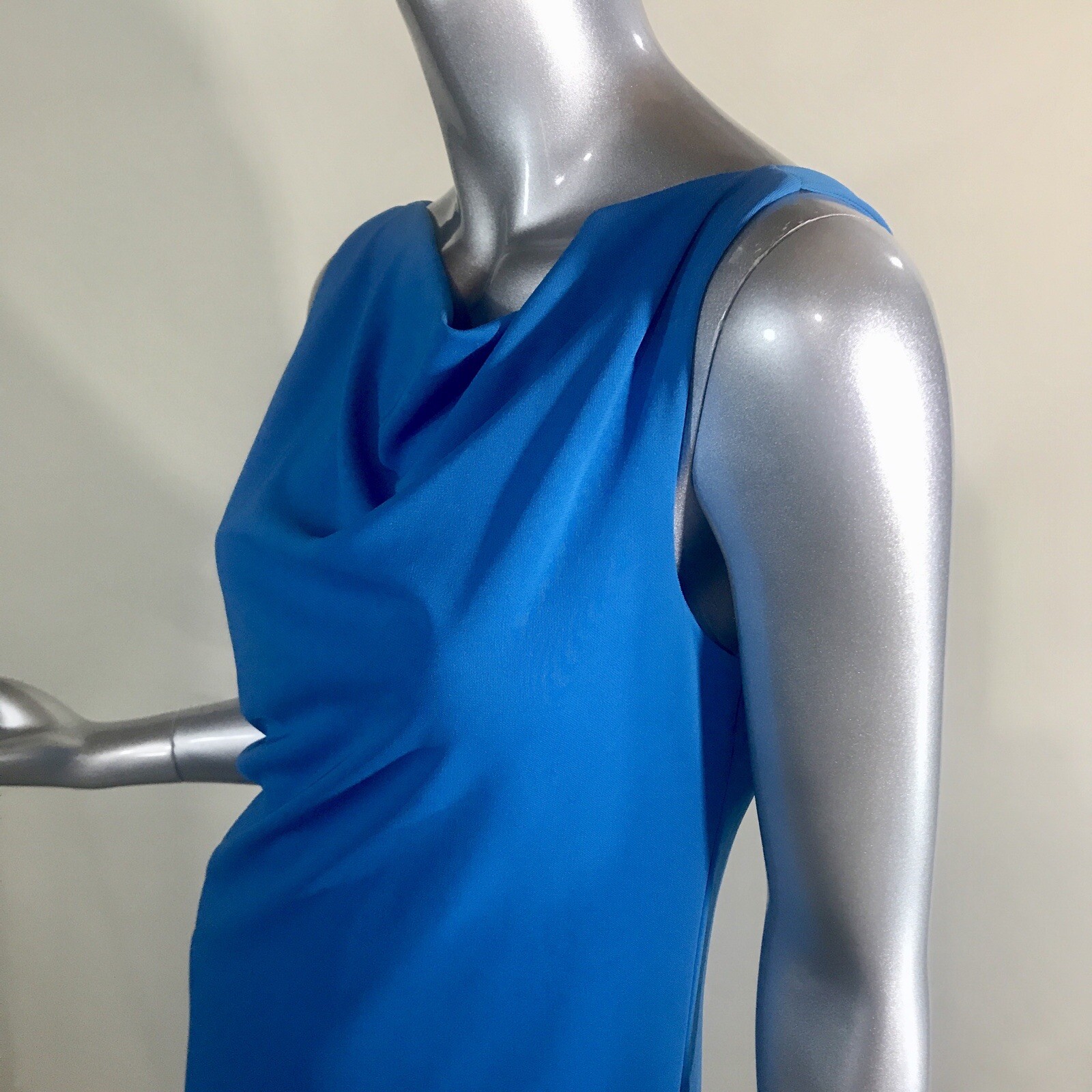 Express Women’s 7/8 Small Medium Draped Neck Sleeveless Midi Dress Blue