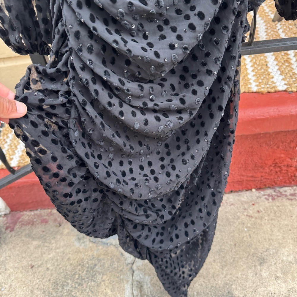 ASTR black burnout velvet asymmetrical dress polkadot puff long sleeve small