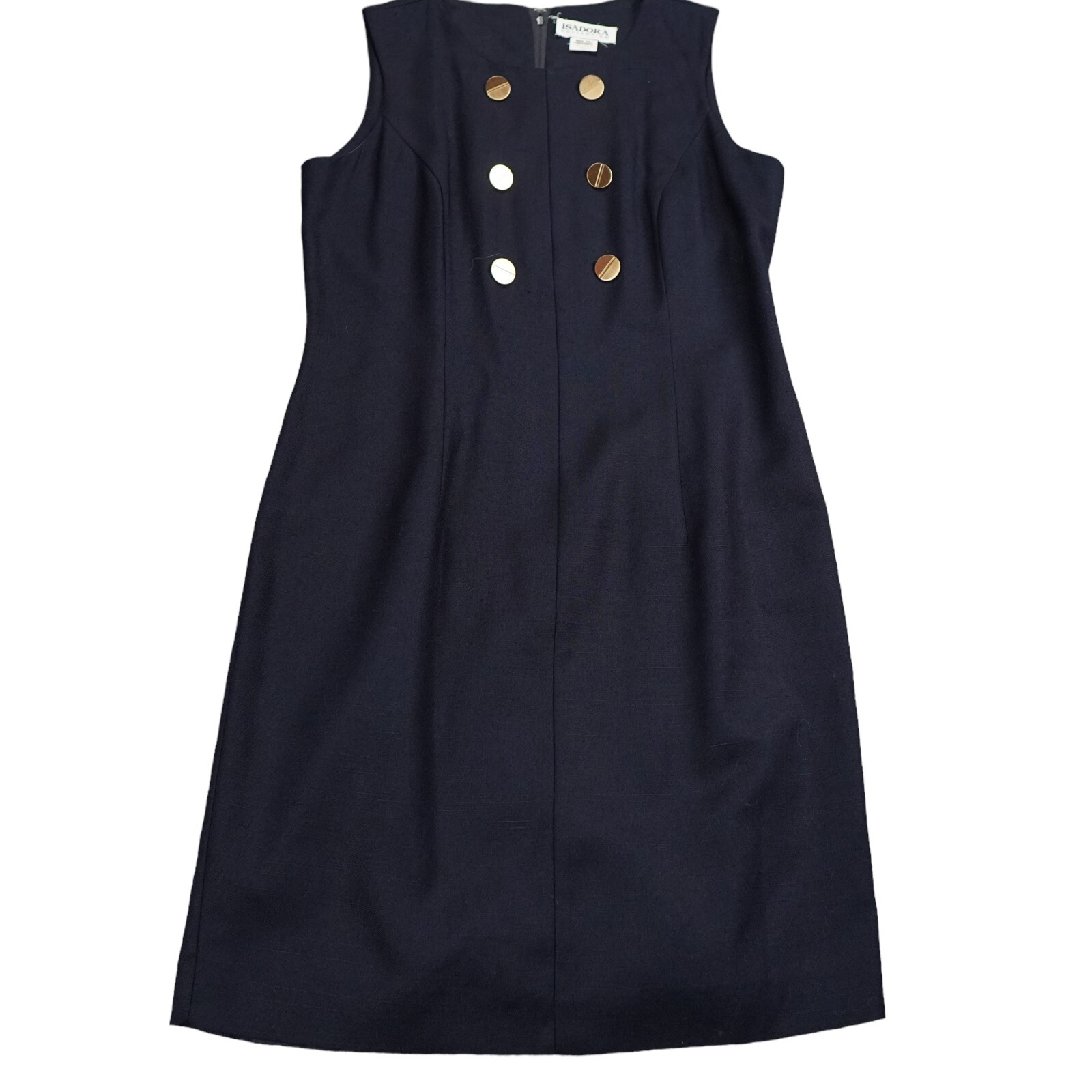 Isadora Collection Sleeveless Dress Size 10 Navy Blue Gold Buttons