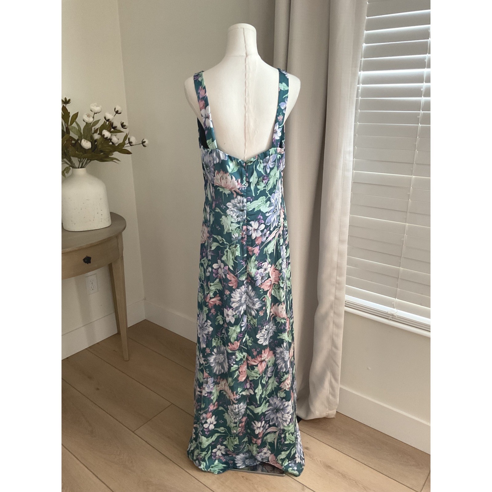 ASTR the Label Teal Floral Pleated Cutout Maxi Dress XL Sleeveless Slit Gown