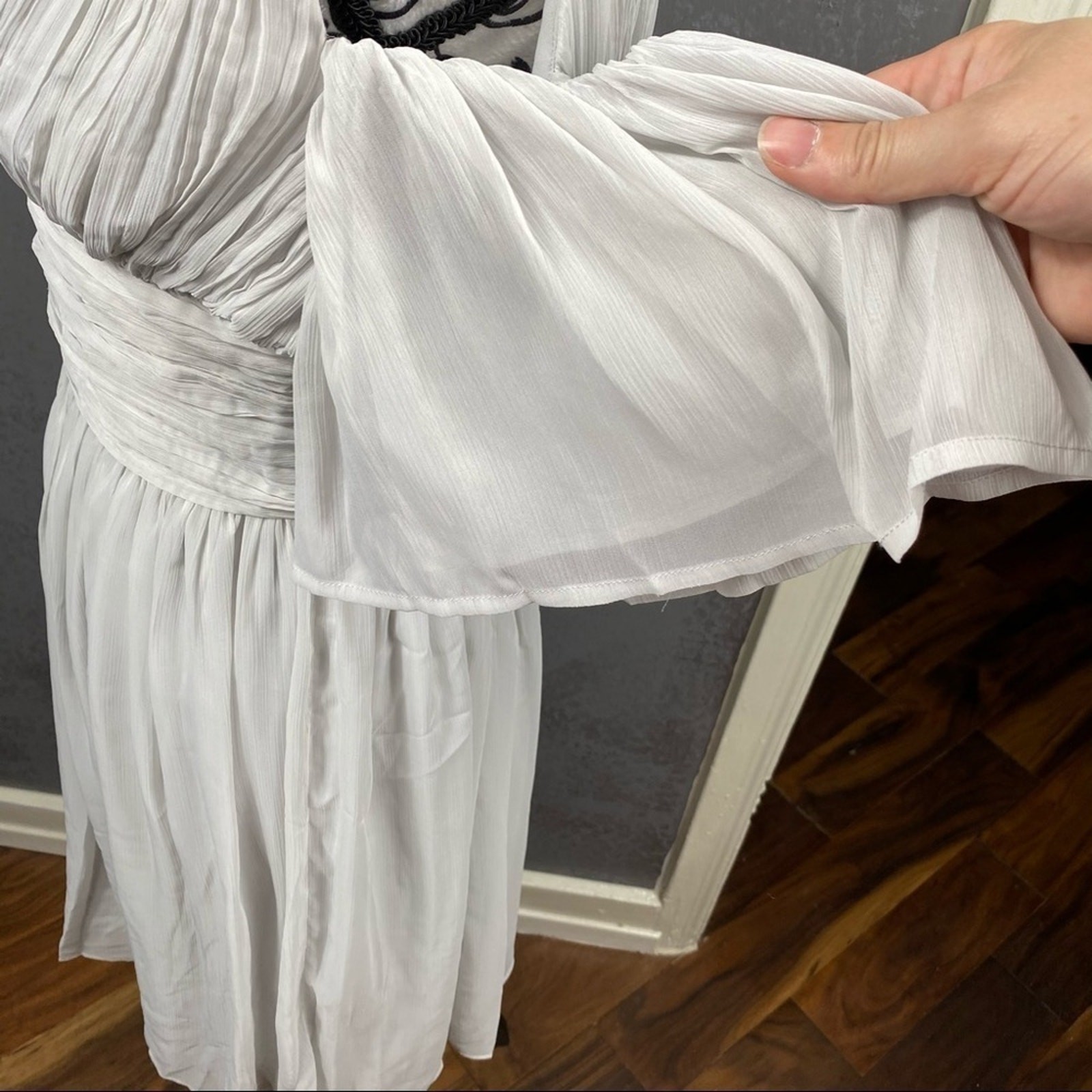 French Connection Constance Draped Cold Shoulder Dress | Light Gray | Size 4