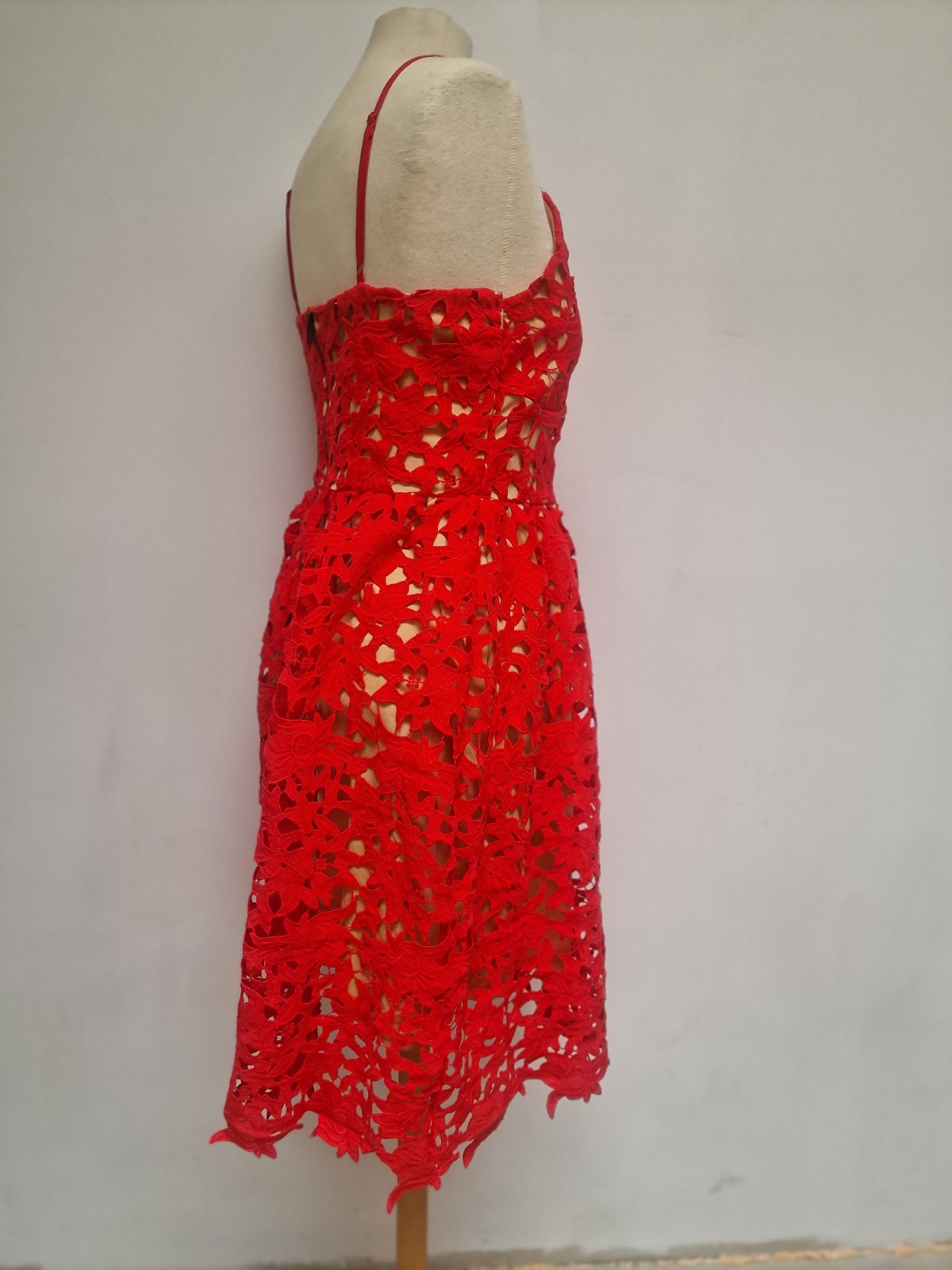 Stunning Red Lace Vero Moda Knee Length Dress Wedding Occasion Size 12