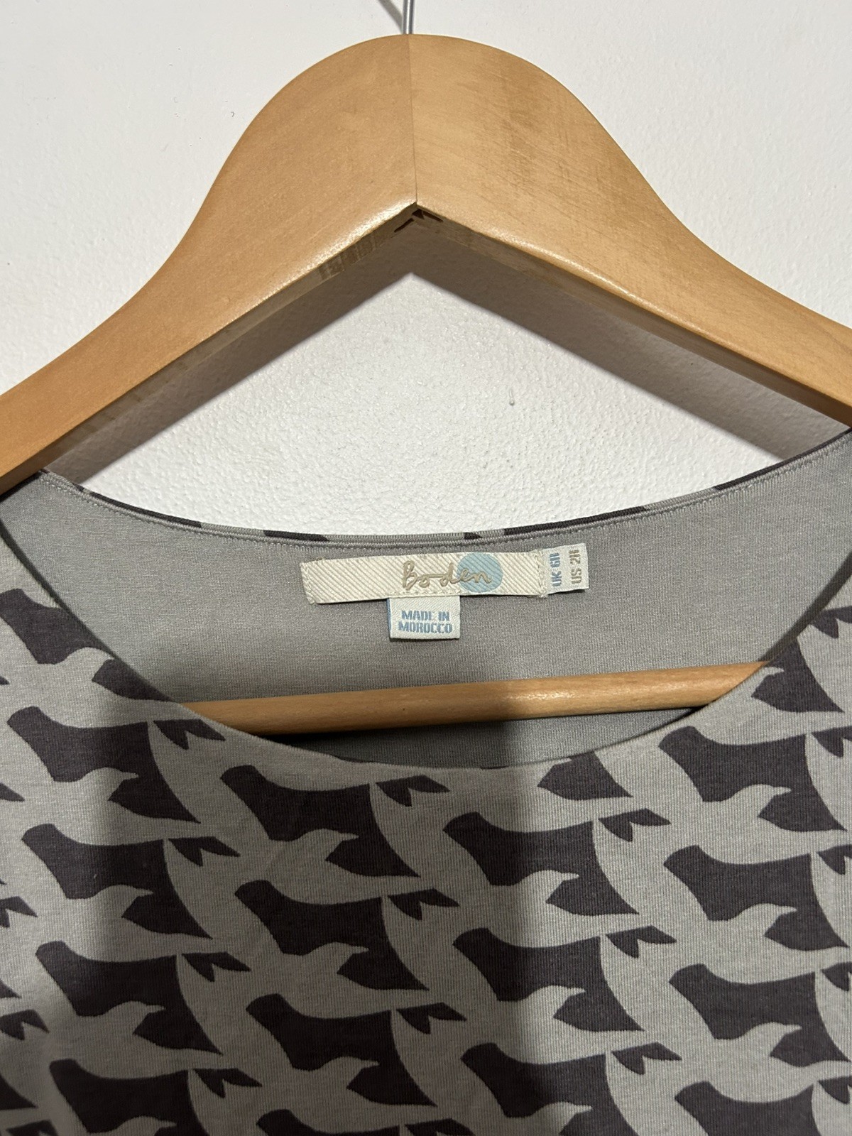 Boden Size 6 Ledbury Dove Print Bird Grey Jersey Dress Twee Events