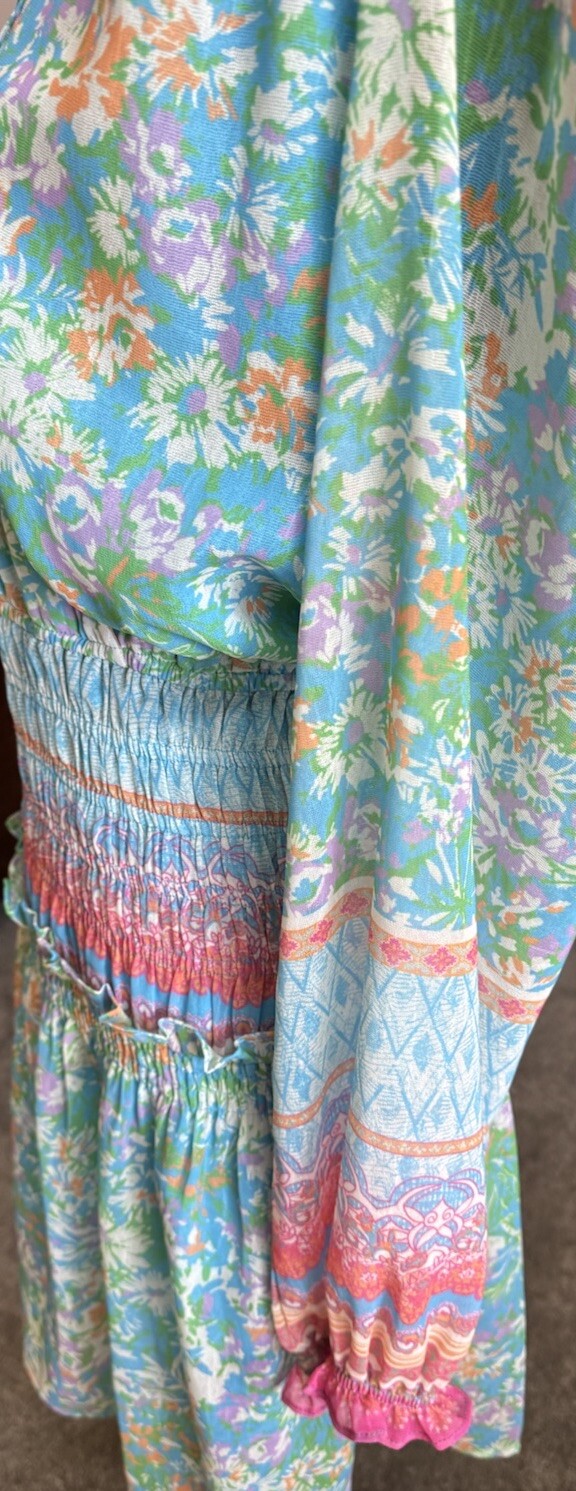 Current Air Anthropologie Boho Floral Mini Dress V Neck Tiered Hem Festival