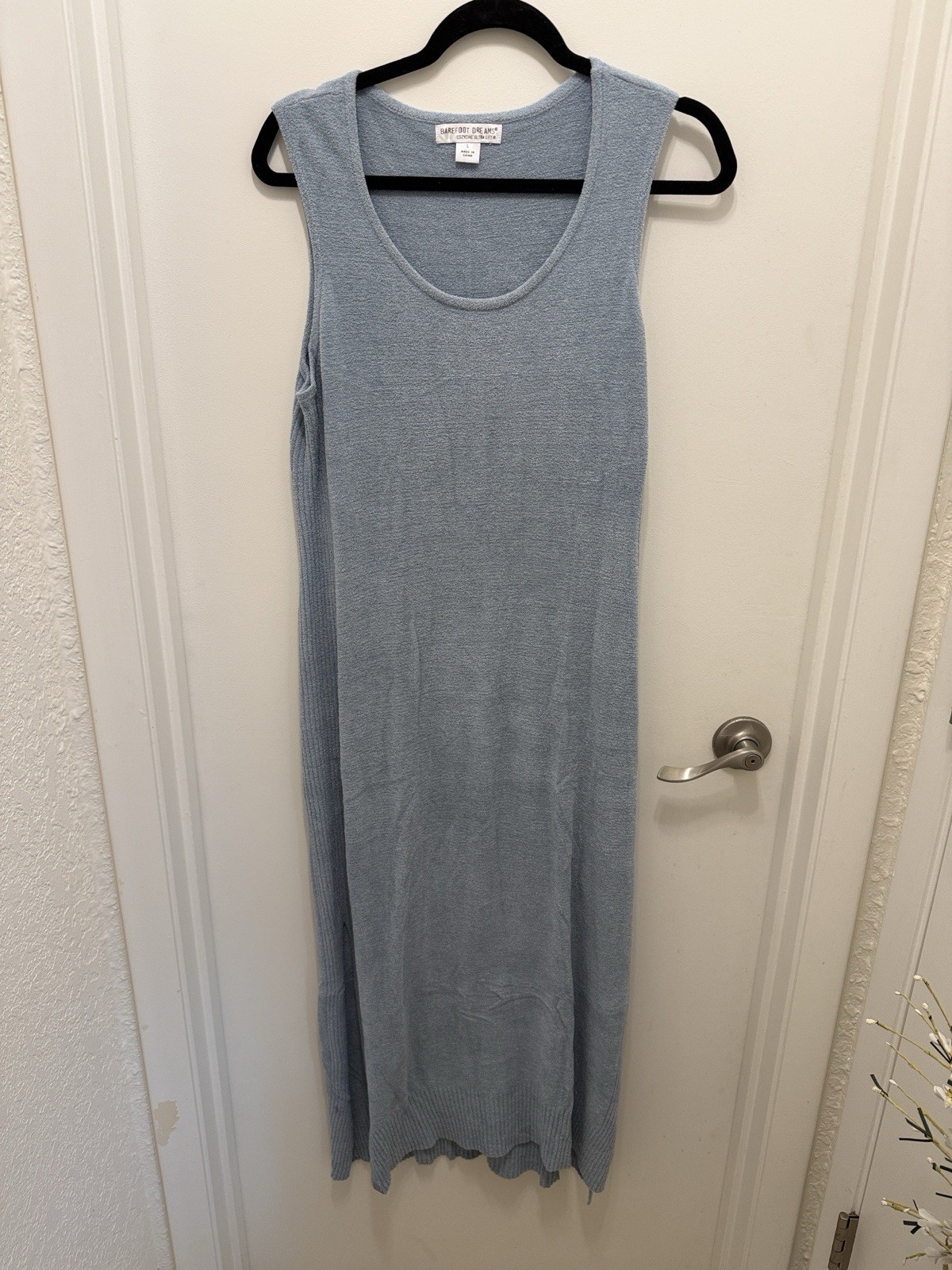 Barefoot Dreams CozyChic Ultra Lite Blue Maxi Dress Sleeveless Side Slit L