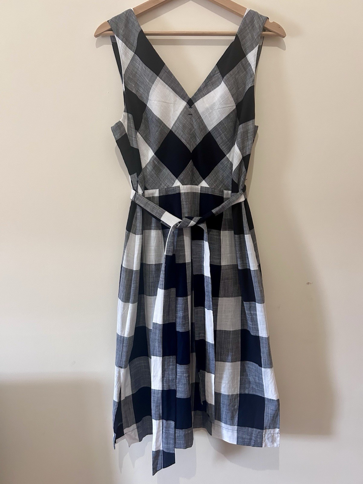 Jigsaw Check Lightweight Summer Dress Check Belted Size 12 100% Cotton