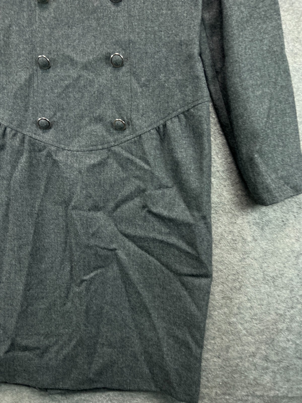 Vtg Adele Simpson 100% Wool Sheath Dress Womens 4 Gray Sailor Buttons Long Sleev