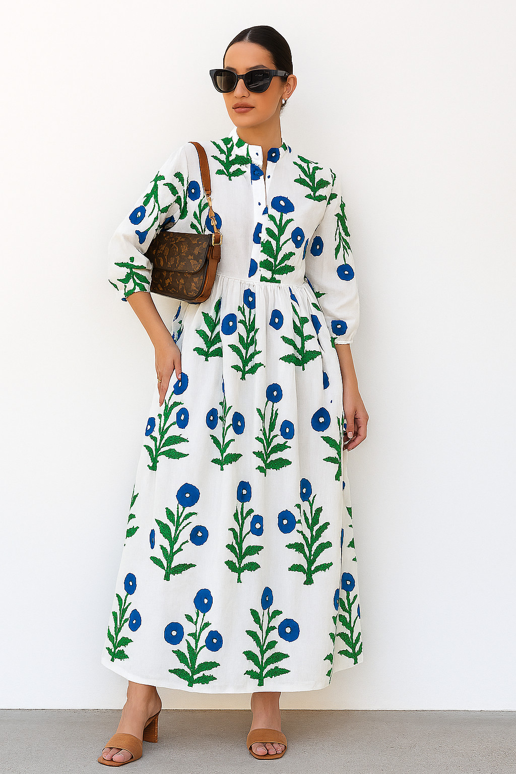 Indian Hand made Block Print Organic Cotton Floral Dress for Women All Seasons