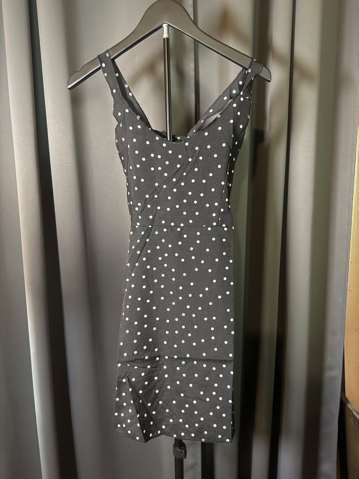 Black with White Polka Dots Mini Dress Tie in the Back