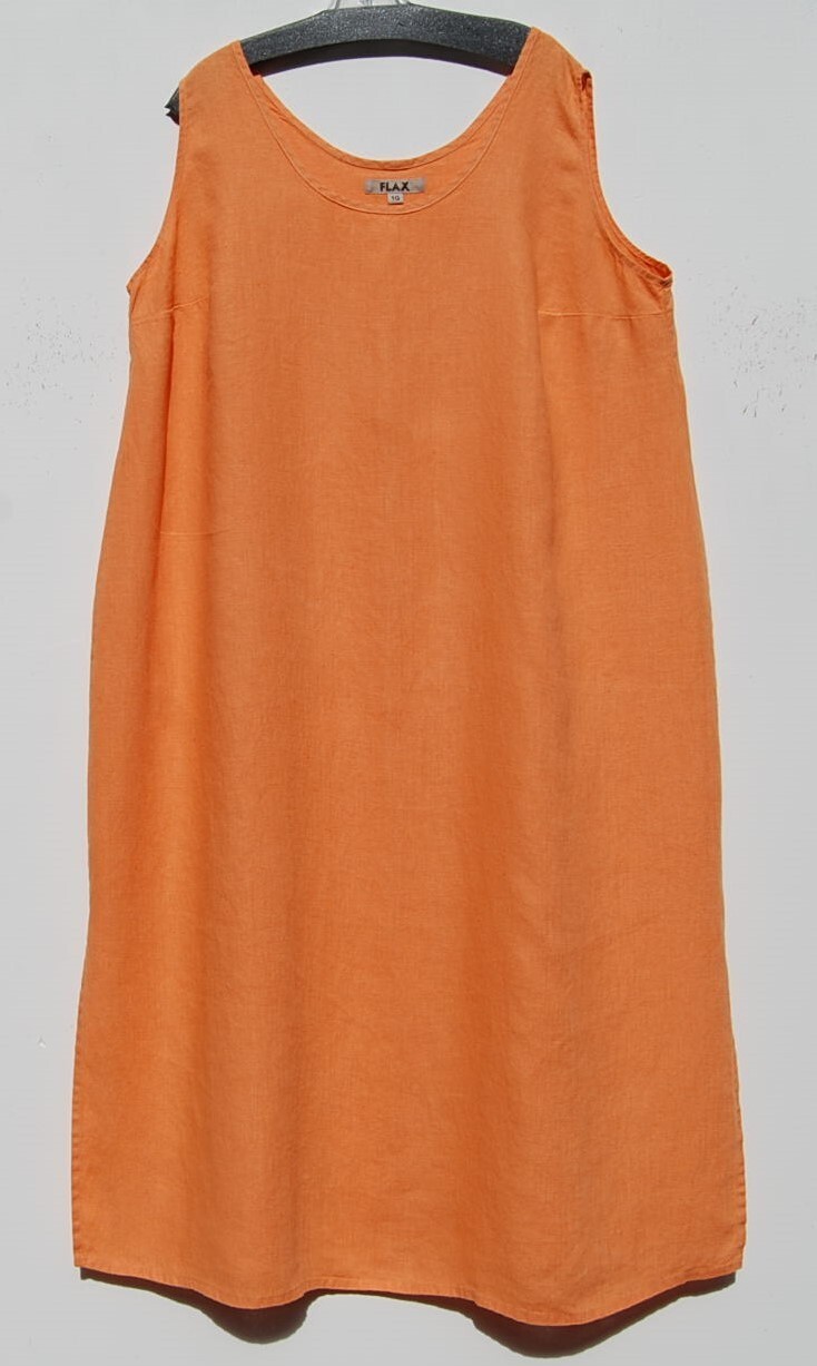 NEW FLAX APRICOT Medium Weight Linen Scoop Neck Sleeveless SLIPSTER Dress 3X