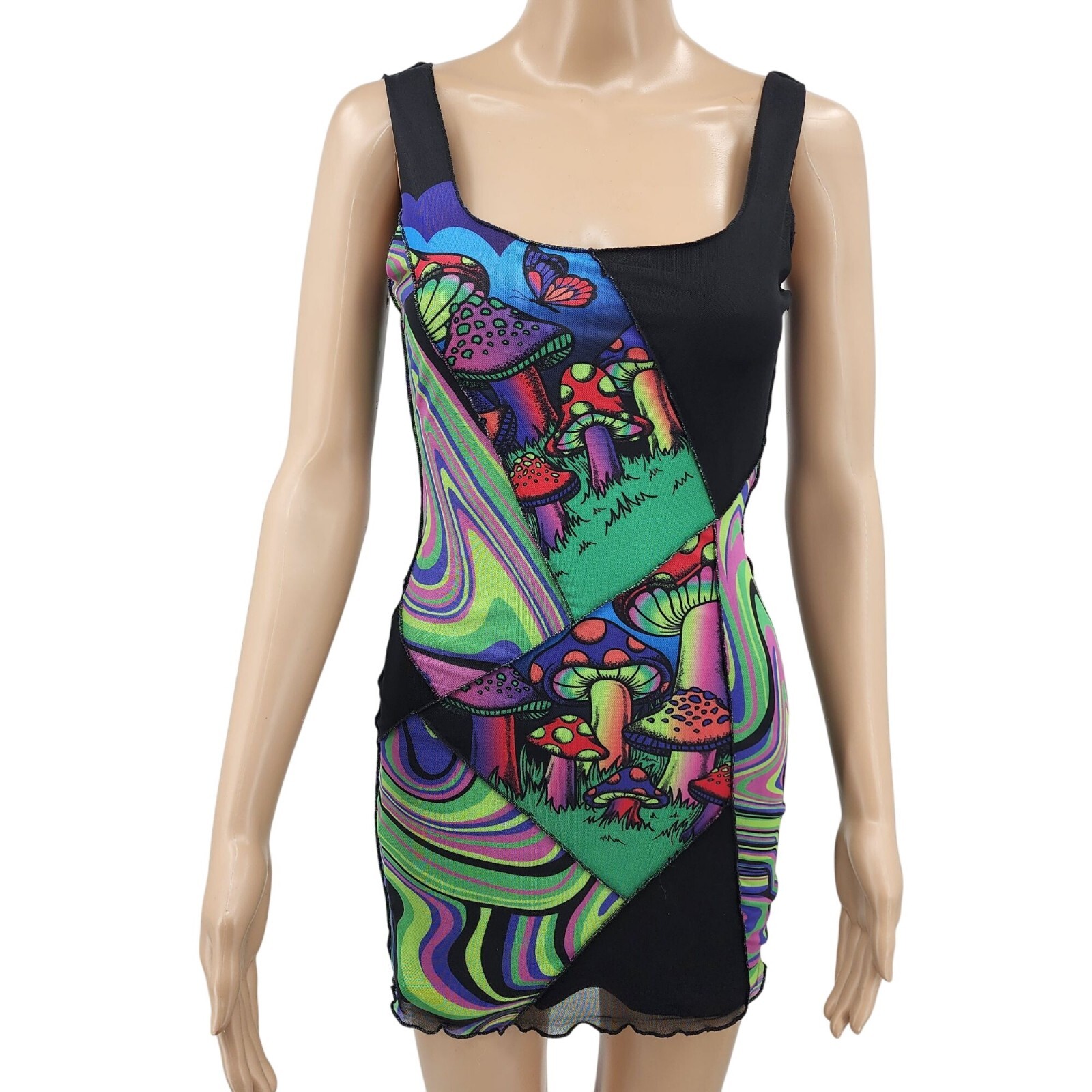 Psychedelic Mushroom Print Bodycon Dress By Current Mood XS