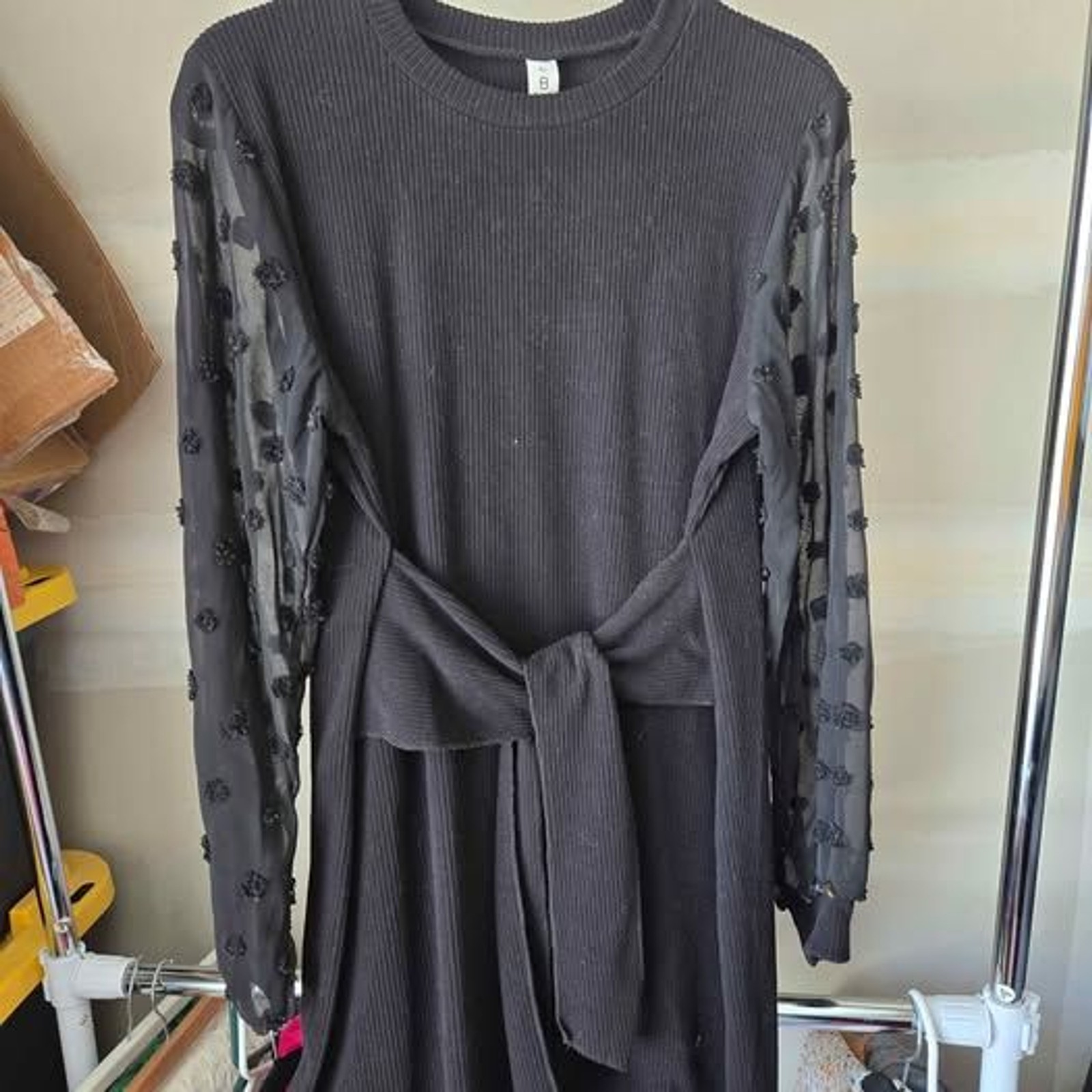 Black Long Sleeve Tie Dress