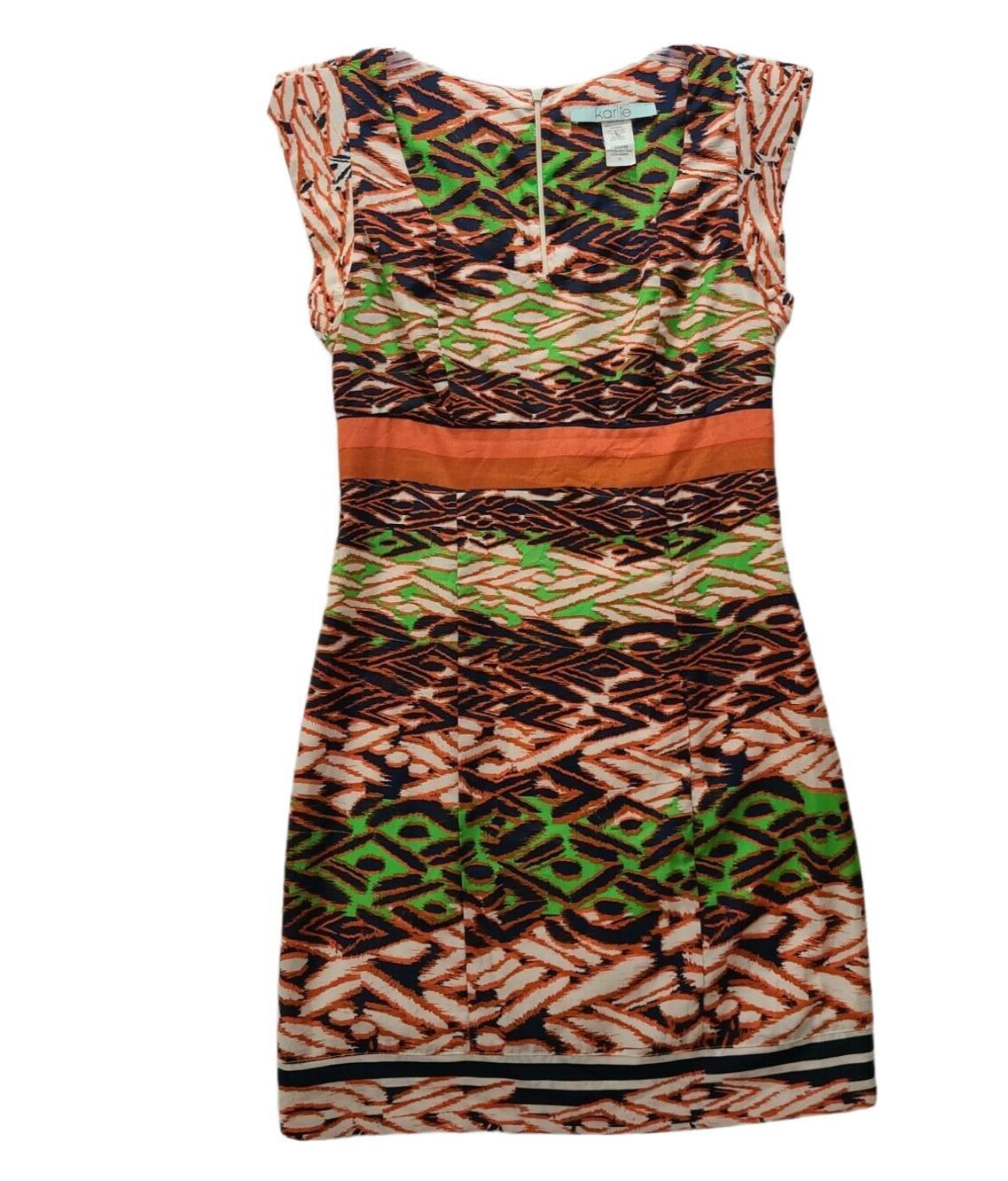 Karlie Womens Cap Sleeve Pencil Dress Tribal Multicolor Loud Print High Waist M