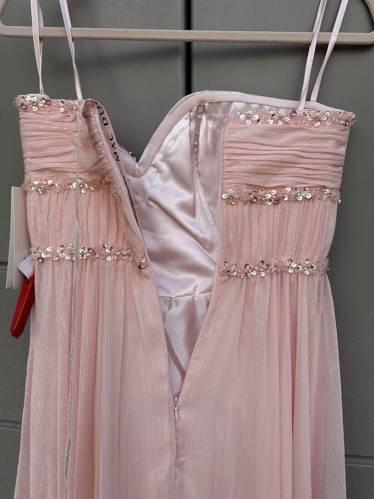 Mac Duggal Strapless Beaded Ruffle High Low Prom Gown in Ice Pink Sz 6 Princess