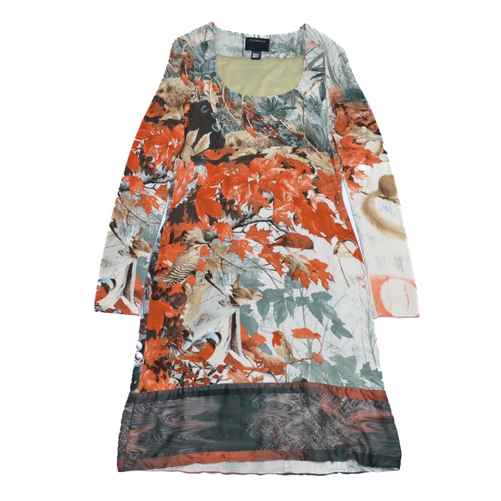 Class Roberto Cavalli Designer Autumn Forest Printed Dress Size I 44 US 10 F 40